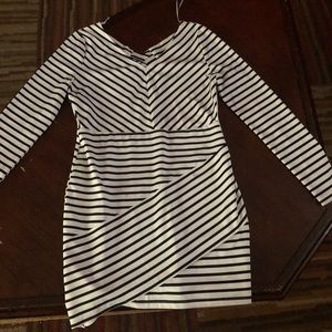 Black and white long sleeve striped mini dress